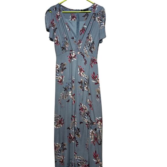 Lulus Dresses & Skirts - Lulus Blue Floral Maxi Dress Medium Boho Short Sleeve Empire Waist Wrap Flowy